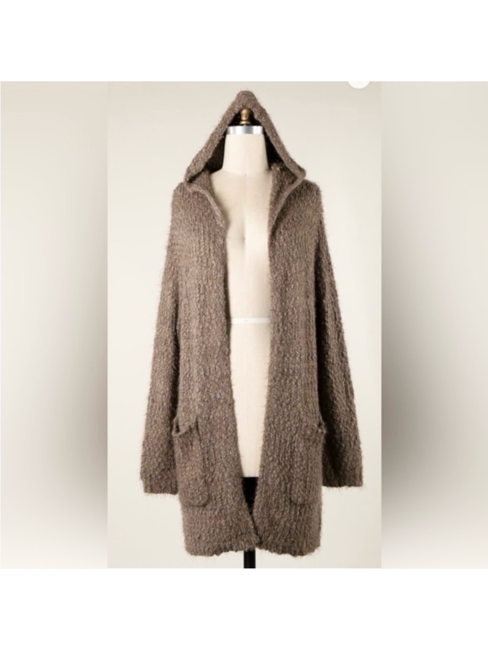 M/L SOFT KNIT HOODIE CARDIGAN WITH PATCHED POCKETS
